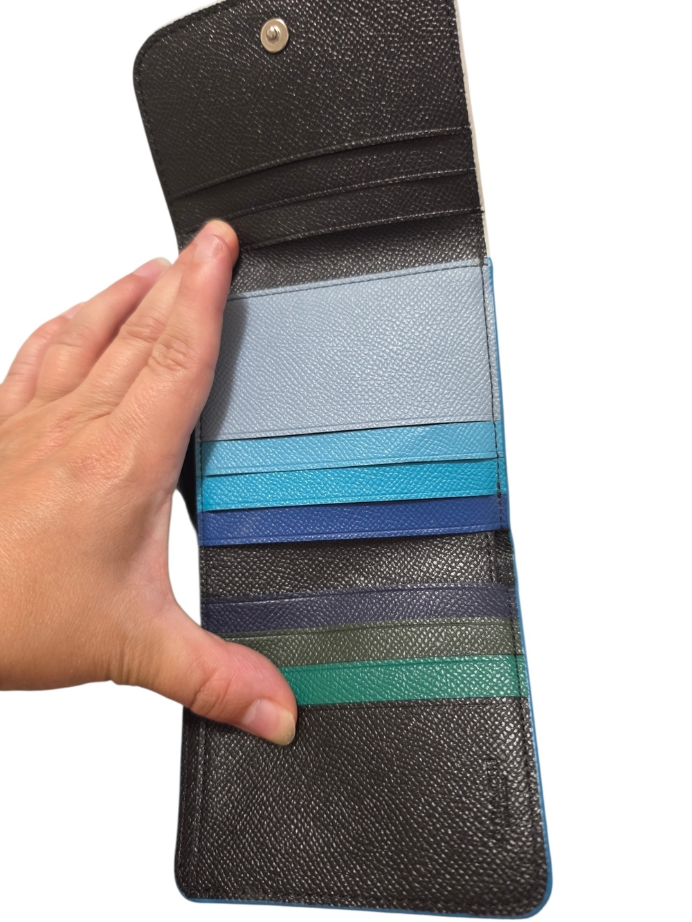 Coach Black Pebbled Wallet with White Trim and Blue Sides - Picture 2 of 3